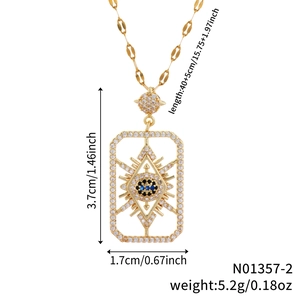Detailed view of evil eye necklace pendant with dimensions and technical specifications