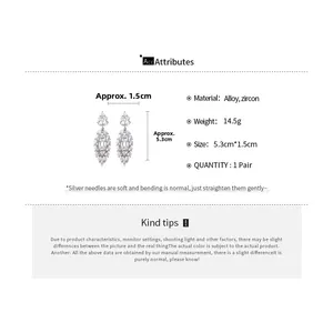 Size guide for silver needle zircon flower tassel earrings measuring 5.3cm by 1.5cm