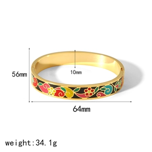 Bracelet en acier titane doré avec motifs floraux en émail coloré et dimensions