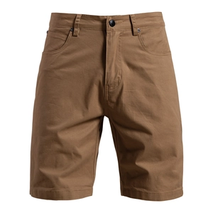 Détail du short décontracté en coton marron pour homme avec braguette boutonnée et poches