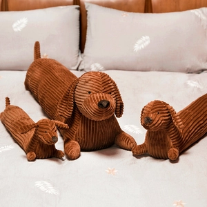 Lot de coussins peluche teckel en velours côtelé marron pour décoration de canapé