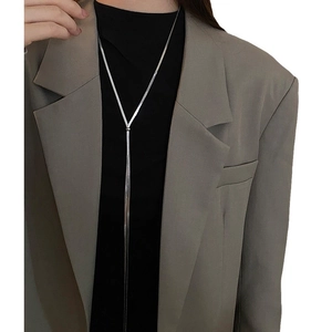 Elegant silver-toned Y-shaped snake chain necklace for women in a long minimalist style
