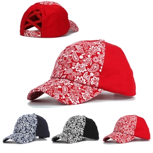 Women Cotton Paisley Print Baseball Cap High Ponytail Criss Cross Hole Adjustable Ethnic Style Sun Hat
