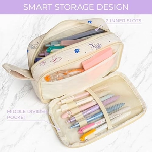 Large capacity floral butterfly pencil case with smart storage compartments and inner slots