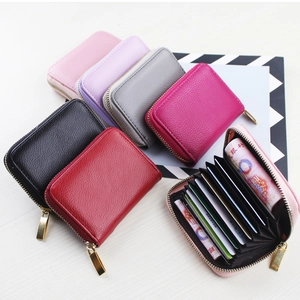 Litchi Grain PU Leather Card Holder Accordion Multi Slot Zipper Wallet For Women Men Portable Large Capacity
