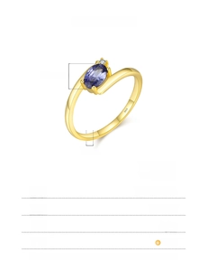 Macro shot of S925 gold-plated silver ring featuring a 4x6mm oval purple gemstone detail