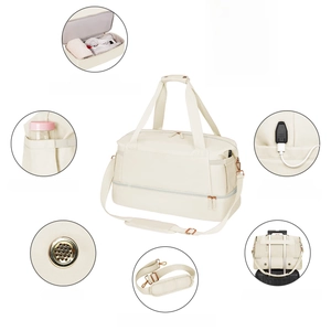 Waterproof fitness travel bag with shoe compartment, USB port and dry-wet separation features