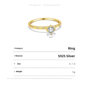 Close-up of S925 sterling silver ring featuring a 4mm round diamond cut stone with side stones