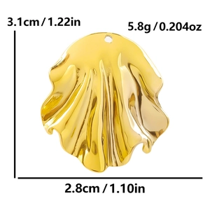Gold 304 stainless steel irregular wrinkled round pendant with size and weight measurements
