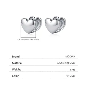 Boucles d'oreilles cœur en argent 925 sterling avec surface miroir minimaliste
