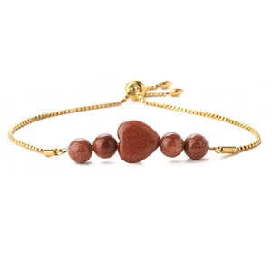 Minimalist 14K gold-plated box chain bracelet with heart-shaped goldstone and adjustable slider