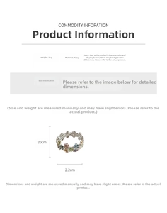 Detail view of colorful floral elastic bracelet showing 31g weight and alloy material