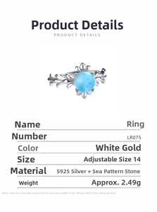 Macro detail of S925 sterling silver ring with natural round Larimar stone and radial patterns