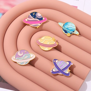 Cartoon space planet enamel brooch pins set made of alloy for a minimalist aesthetic