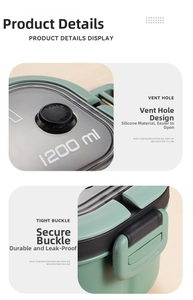 Detail of 1200ml lunch box lid with silicone steam vent and leak-proof seal buckle