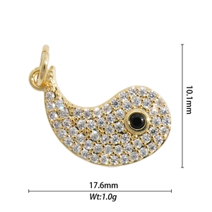 Fashionable ocean whale charm pendant in 18K gold plating with cubic zirconia crystals