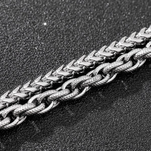 Men's titanium steel wheat and O-link chain bracelets with polished metallic finish