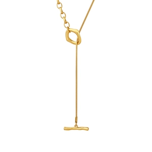 Elegant gold-plated Y-shaped toggle necklace with adjustable chain and T-bar pendant