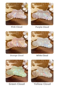 Detailed grid view of cloud-shaped acetate hair claws in six iridescent pastel colors