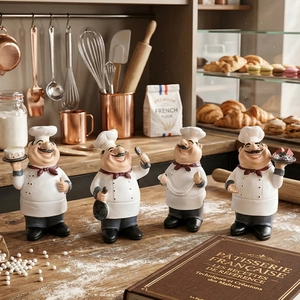 Creative Fat Chef Figurine Resin Statue Kitchen Restaurant Bakery Desktop Decor American Country Style Novelty Hand Painted Handcrafted