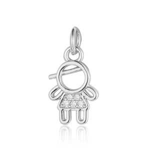 Macro view of silver copper zircon pendant in figure shape with sparkling gemstones