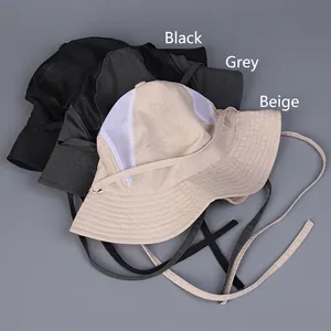 Atmungsaktive Mesh-Sonnenhüte zum Wandern in Schwarz, Grau und Beige mit verstellbaren Kordeln