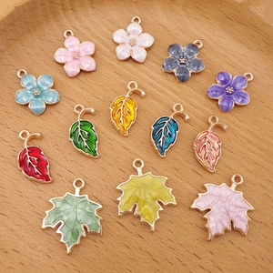 Colorful alloy enamel flower and maple leaf charms set for DIY jewelry making