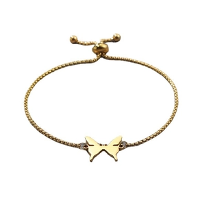 Adjustable gold butterfly charm bracelet in stainless steel with sliding bead clasp