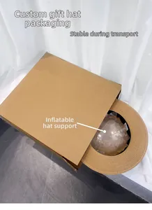 Straw hat detail with custom protective box and inflatable support to prevent deformation