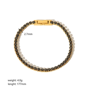 Bracelet tennis élégant en acier inoxydable plaqué or 18 carats et zircons noirs