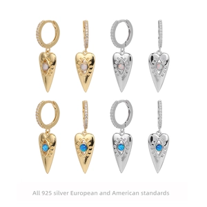 925 Sterling Silver Heart Evil Eye Dangle Earrings For Women Gold Plated Zirconia Artificial Opal Fashion Jewelry Gift