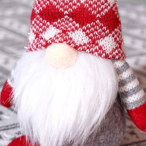 Christmas gnome plush doll with red knitted hat and long white faux fur beard