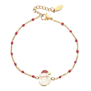 Christmas charm bracelet with Santa Claus pendant, red beads and gold stainless steel chain