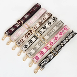 Adjustable 3.8cm wide canvas shoulder straps with colorful geometric jacquard patterns