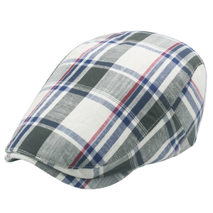 Classic British plaid flat cap in breathable cotton with red and blue checkered pattern
