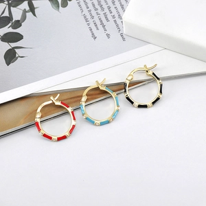 Bamboo-style S925 silver hoop earrings with colorful enamel and sparkling crystals
