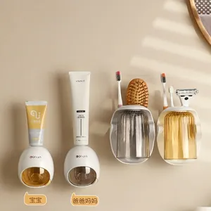 Organizzatore bagno a parete con distributore di dentifricio e bicchieri