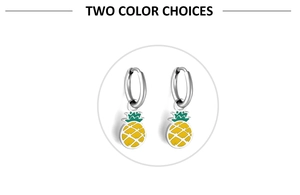 Detailed close-up of cute pineapple enamel earrings made of durable stainless steel