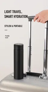 Close-up of black 500ml smart thermos with LED temperature display on lid and matte finish