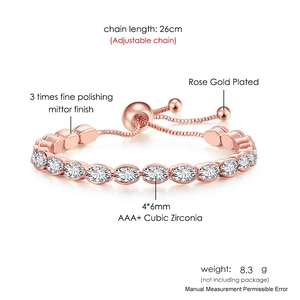 Detail of rose gold tennis bracelet with 4x6mm oval cubic zirconia and adjustable chain