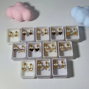 12-pair set of 18k gold plated stainless steel heart and star screw-back stud earrings
