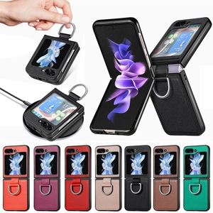 Faux leather case for Samsung Z Flip series with metal ring and outer screen cutout
