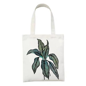 Tragetasche aus Segeltuch in Creme mit grünem Pflanzen-Print und großem Fassungsvermögen