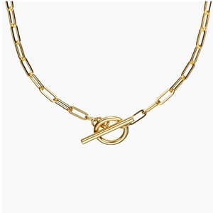 Fashionable gold vacuum plated stainless steel paperclip chain necklace with OT toggle clasp