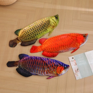 Realistic Arowana Fish Plush Pillow Cover Short Plush 3D Print Animal Cushion Shell With Zipper Home Decor Gift