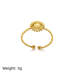 Vintage 18K gold plated stainless steel sunflower ring with rope texture and 5g weight
