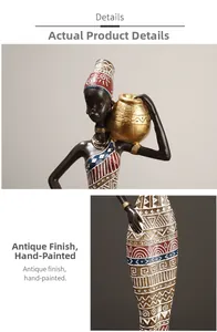 Detail of hand-painted tribal patterns and antique finish on African woman figurine