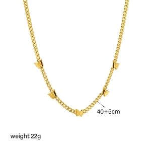 Close-up of gold butterfly chain necklace with 40+5cm length and 22g weight specs