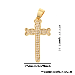 Detailed size and weight specs for gold copper cross pendant with zircon stones