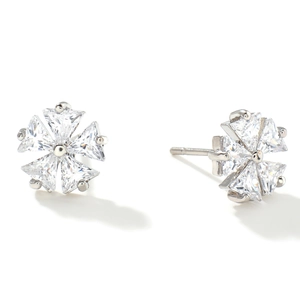 Exquisite sparkling copper flower stud earrings with inlaid zircon and silver finish